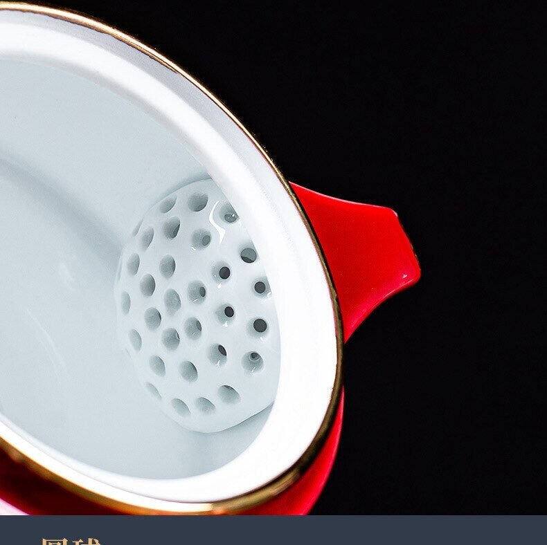 Keramisk-Lucky-Cat-Kuai-Ke-Kop – Porcelænskop med si, filter og låg, bærbart te/kaffekop sæt til kontor, rejse, te-udstyr