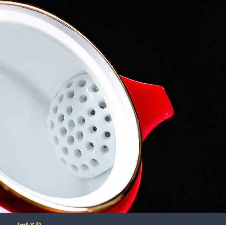 Keramisk-Lucky-Cat-Kuai-Ke-Kop – Porcelænskop med si, filter og låg, bærbart te/kaffekop sæt til kontor, rejse, te-udstyr