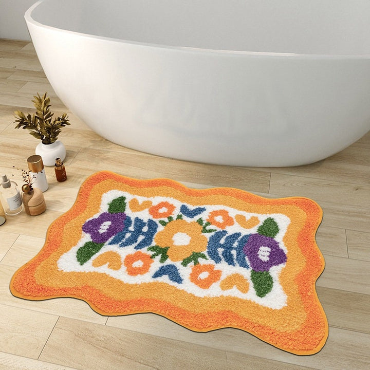 farverig Blomst Badeværelsesmåtte, Orange Flora Blød Badeværelsesmåtte, Vævet Badeværelsesmåtte, Lilla Tulipan Vandabsorberende Skridsikker Badeværelsesmåtte