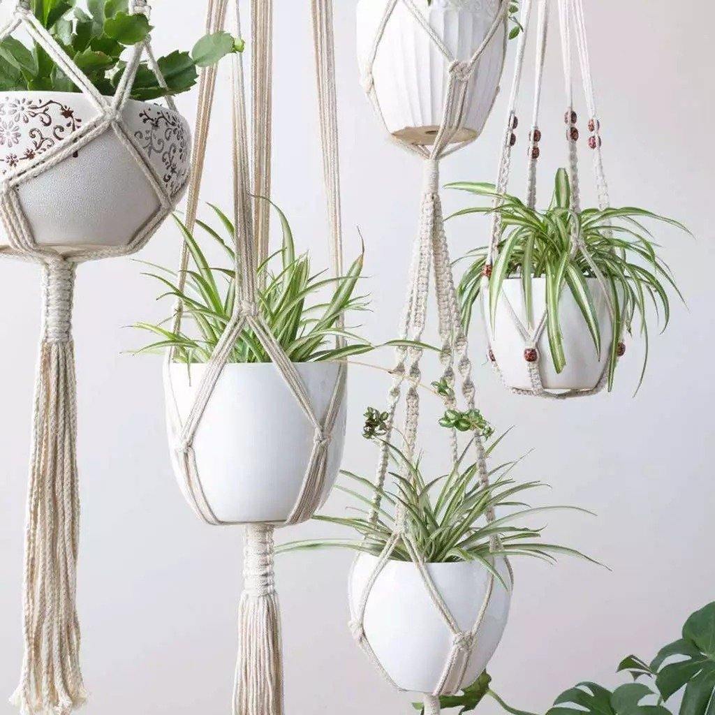 4-delt håndlavet Boho makramé planteophængsæt