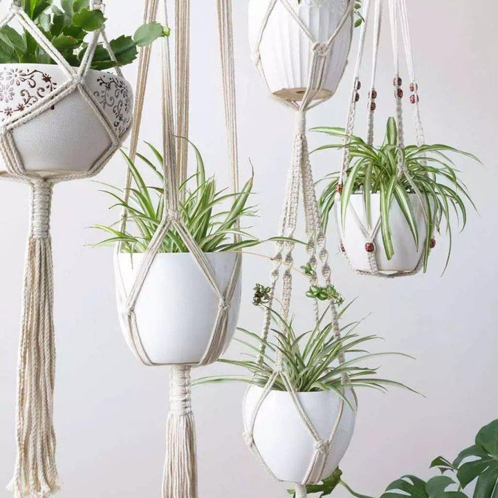 4-delt håndlavet Boho makramé planteophængsæt