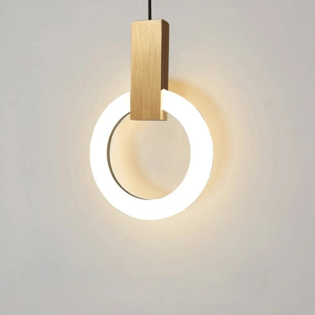 Nordisk LED Pendellampe lavet af træ, rund