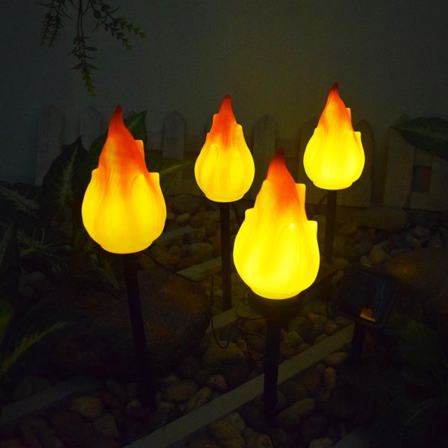 Solcelle udendørs lamper med flakkende flamme, sollys til udendørs brug, vandtætte LED flamme fakler, solcelle udendørs lamper til camping, have, landskab, terrasse, sti, udendørs dekoration