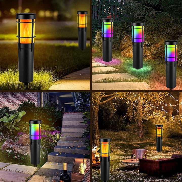 Solbane Lys til Udendørs Brug, med Flammende Flamme og RGB Farveskift, LED Sol Udendørs Lys til Have, Havegang, Sti, Græsplæne - IP65 Vandtæt