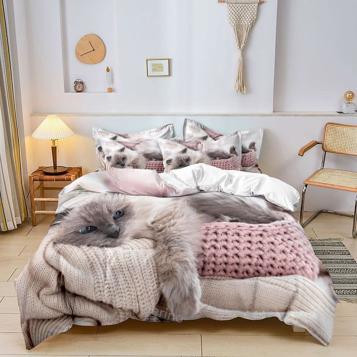 Betrækssæt med Kattemotiv – 3 Stykker