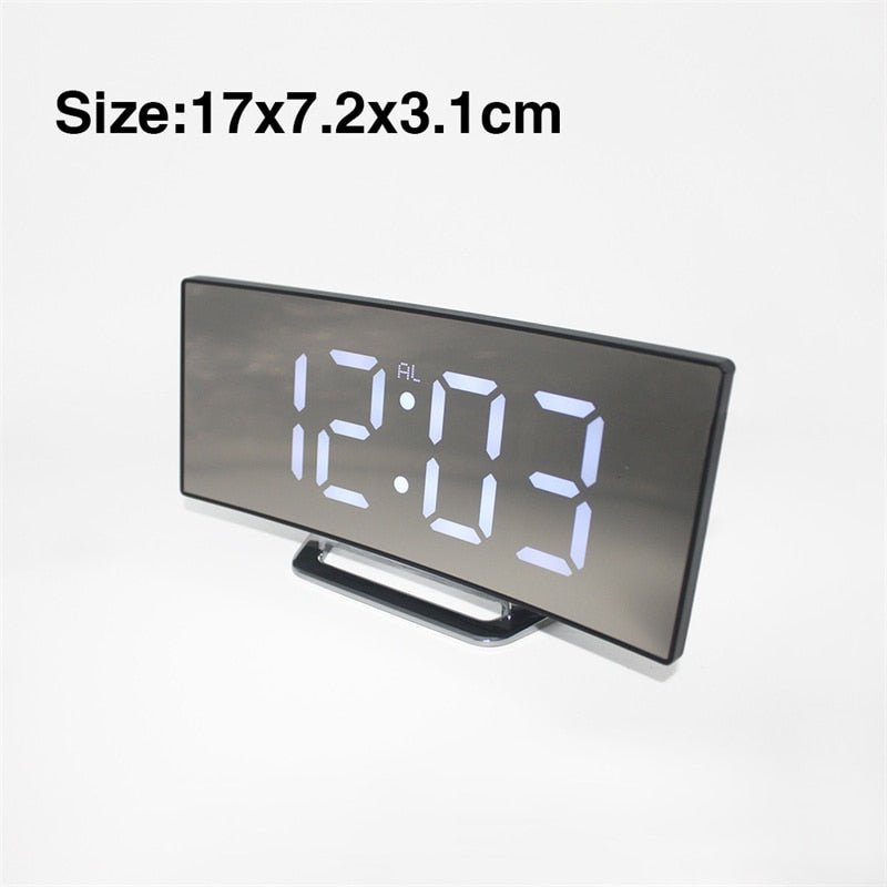 LED Digital Vækkeur – Buet Spejldisplay, Bordur med Snooze-funktion, Elektronisk Borddisplay, Soveværelse og Stue Dekor