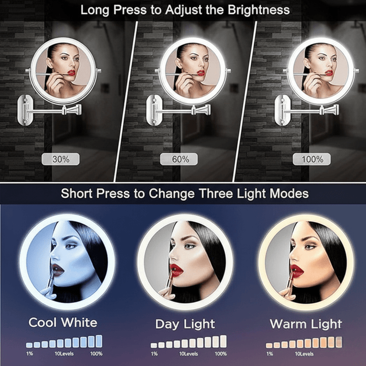 LUMIVIEW – Genopladeligt LED-forstørrelsesspejl med touchkontrol
