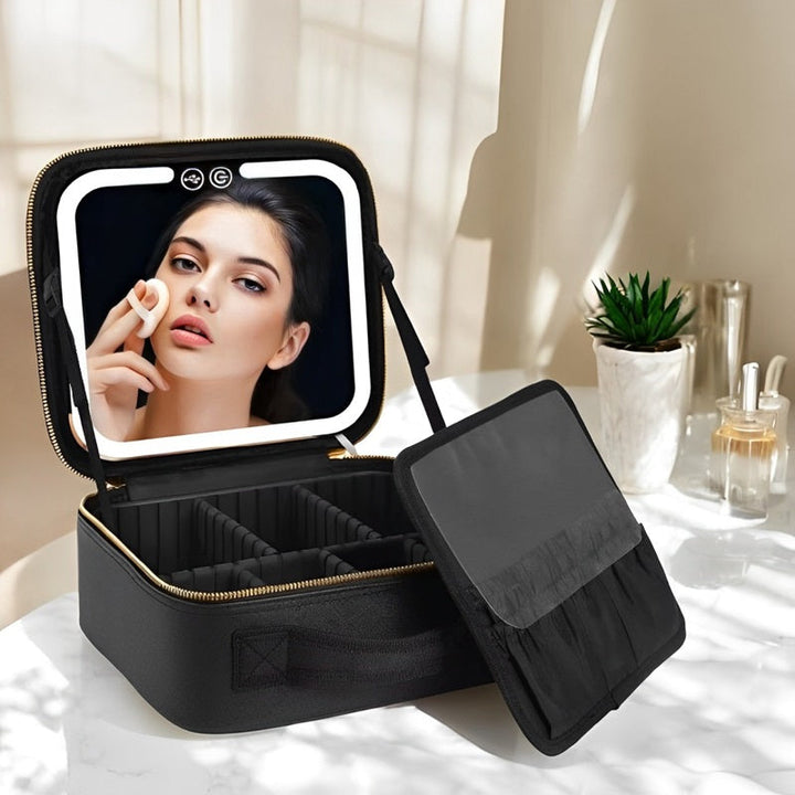 Rejse Makeup Taske med LED Spejl og Rummelig Opbevaring
