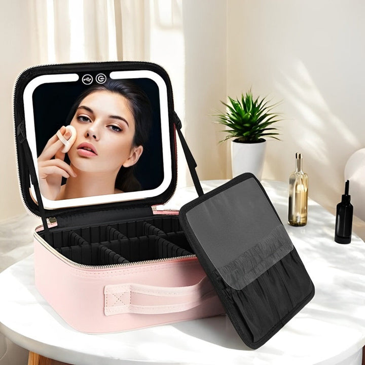 Rejse Makeup Taske med LED Spejl og Rummelig Opbevaring
