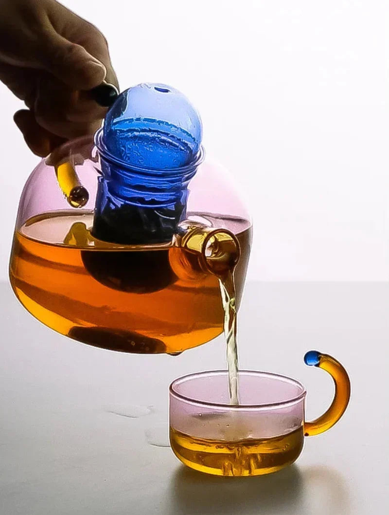 farve Bloom Glas Teapot &amp; Kop Sæt