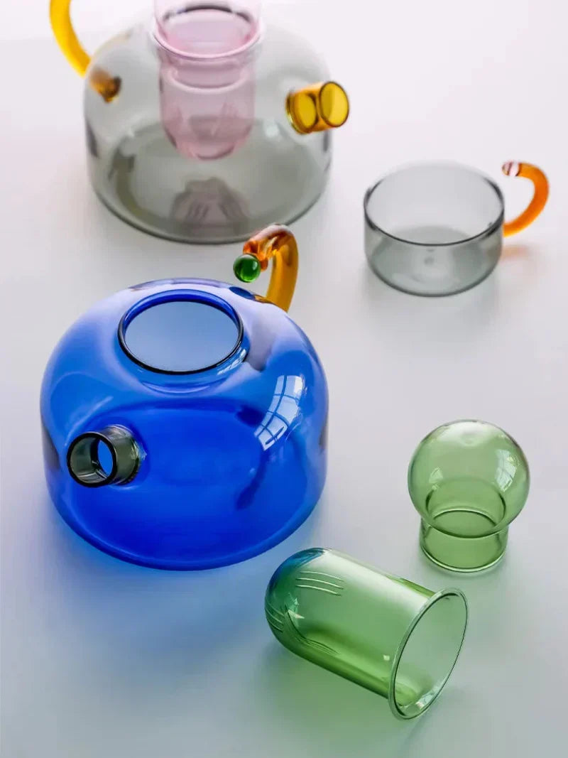 farve Bloom Glas Teapot &amp; Kop Sæt