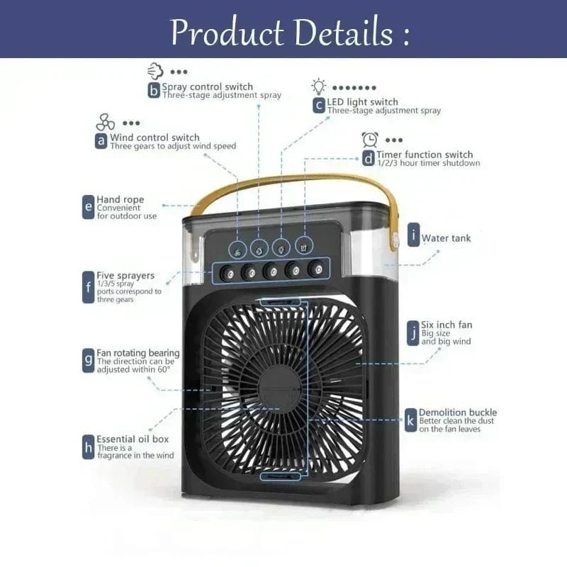 Ny 3-i-1 ventilator aircondition husholdnings mini air cooler LED natlys bærbar luftfugter luftjusteringsventilator kontor hjemmeventilator |