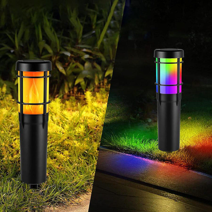 Solbane Lys til Udendørs Brug, med Flammende Flamme og RGB Farveskift, LED Sol Udendørs Lys til Have, Havegang, Sti, Græsplæne - IP65 Vandtæt