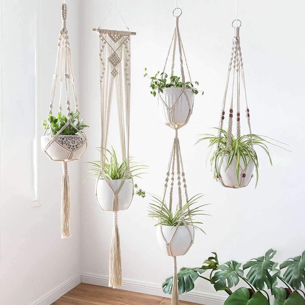 4-delt håndlavet Boho makramé planteophængsæt