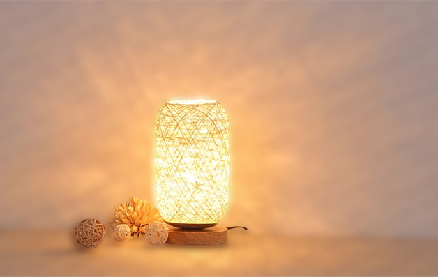 Bordlampe lavet af rattantræ