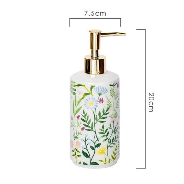 Sæbe dispenser lavet af keramik med blomsterdesign