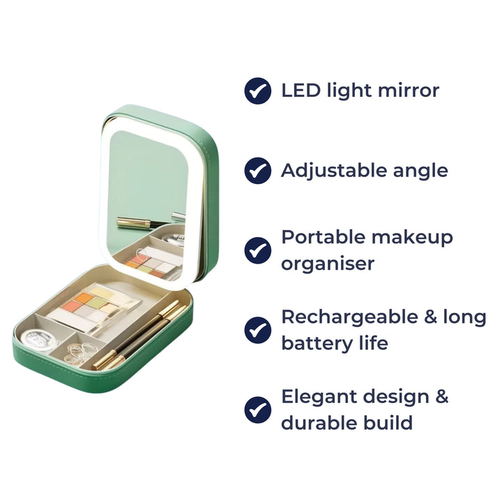 LED Lyst Spejl – Justerbar Vinkel – Organizer for Skønhedselskere – Lysende Belysning for Et Fejlfrit Udseende