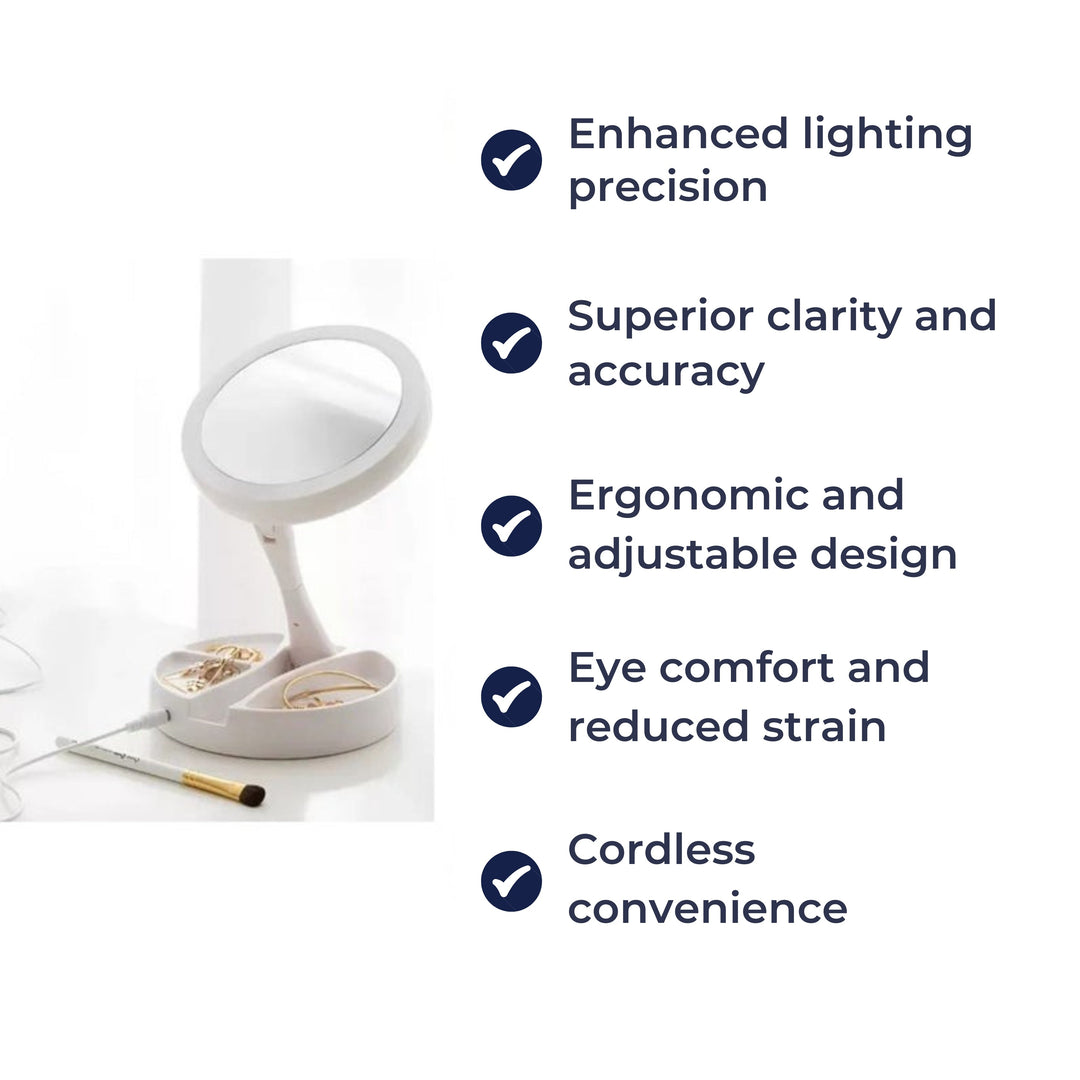 Dobbelt Sided Forstørrelsesspejl – LED Belysning – 10× Forstørrelse – Makeup &amp; Plukning