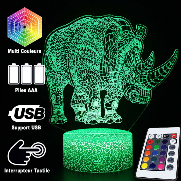 3D Lampe Næsehorn Majestætisk