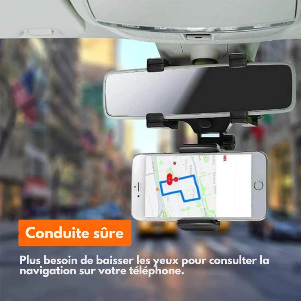 Roadview – Bagudskuende Spejl Telefonholder med 360° Rotation &amp; Teleskoparm