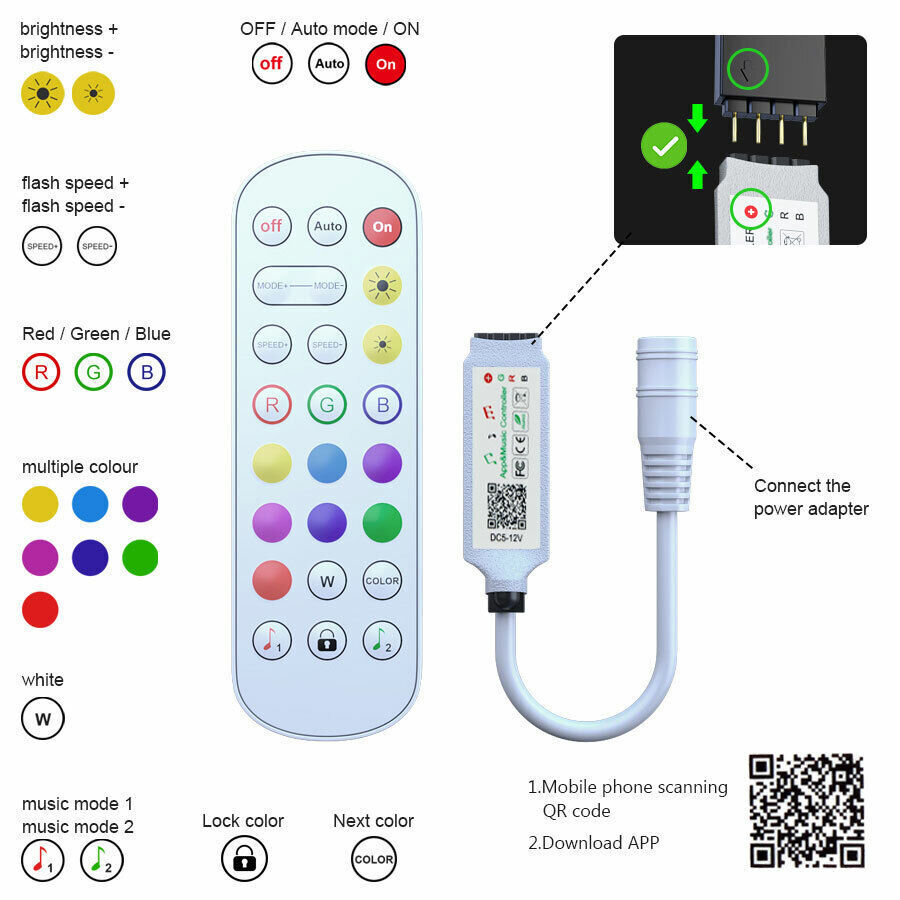 LED Lysstribe, 30 m, 15 m, Musik Synkronisering, Bluetooth, 5050, RGB Ambient Lys med Fjernbetjening