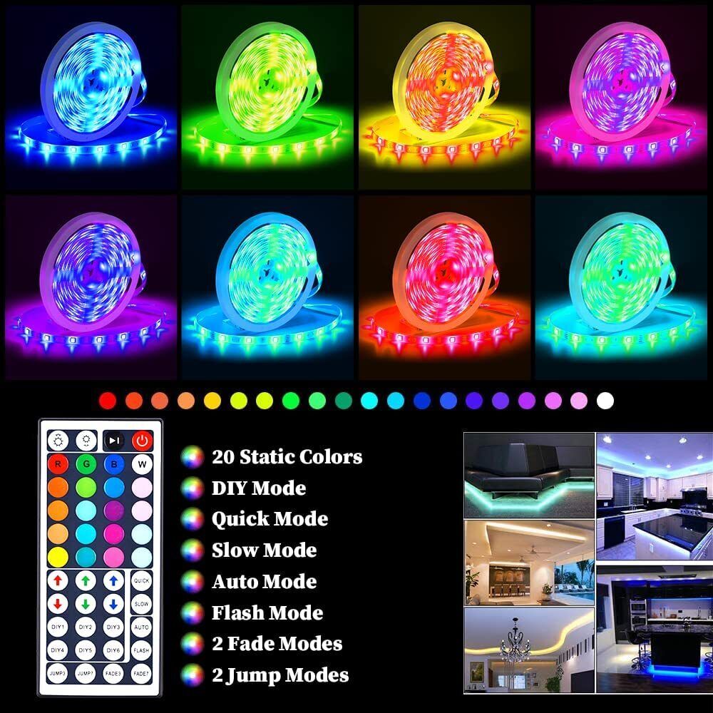 LED Lysstribe, 30 m, 15 m, Musik Synkronisering, Bluetooth, 5050, RGB Ambient Lys med Fjernbetjening