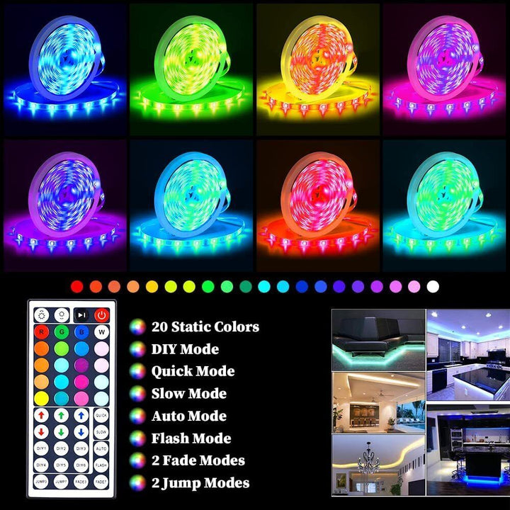LED Lysstribe, 30 m, 15 m, Musik Synkronisering, Bluetooth, 5050, RGB Ambient Lys med Fjernbetjening