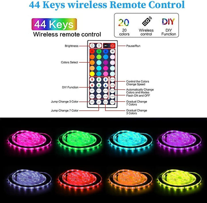LED Lysstribe, 30 m, 15 m, Musik Synkronisering, Bluetooth, 5050, RGB Ambient Lys med Fjernbetjening