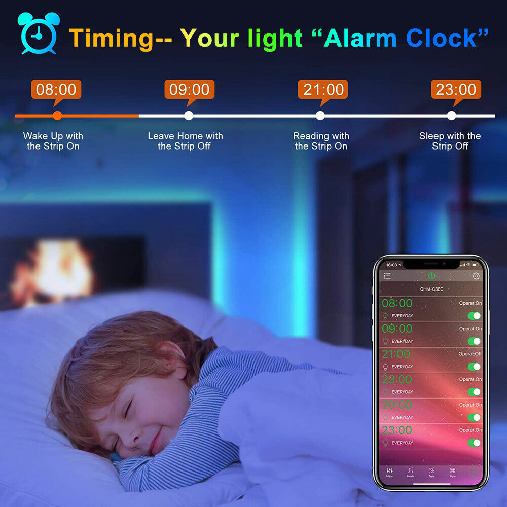 LED Lysstribe, 30 m, 15 m, Musik Synkronisering, Bluetooth, 5050, RGB Ambient Lys med Fjernbetjening