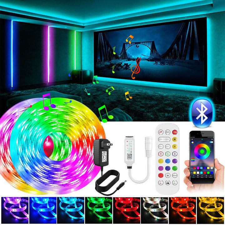 LED Lysstribe, 30 m, 15 m, Musik Synkronisering, Bluetooth, 5050, RGB Ambient Lys med Fjernbetjening