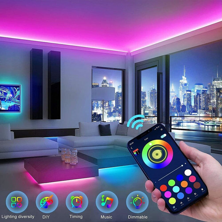 LED Lysstribe, 30 m, 15 m, Musik Synkronisering, Bluetooth, 5050, RGB Ambient Lys med Fjernbetjening