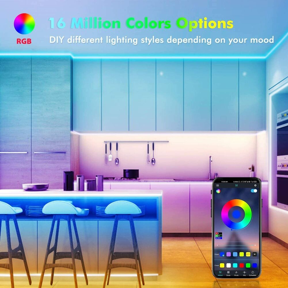 LED Lysstribe, 30 m, 15 m, Musik Synkronisering, Bluetooth, 5050, RGB Ambient Lys med Fjernbetjening