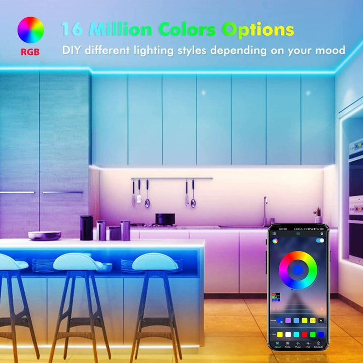 LED Lysstribe, 30 m, 15 m, Musik Synkronisering, Bluetooth, 5050, RGB Ambient Lys med Fjernbetjening