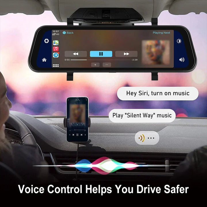 Bakspejl Dash Cam 4K Front &amp; Bag | CarPlay &amp; Smart Køreassistent