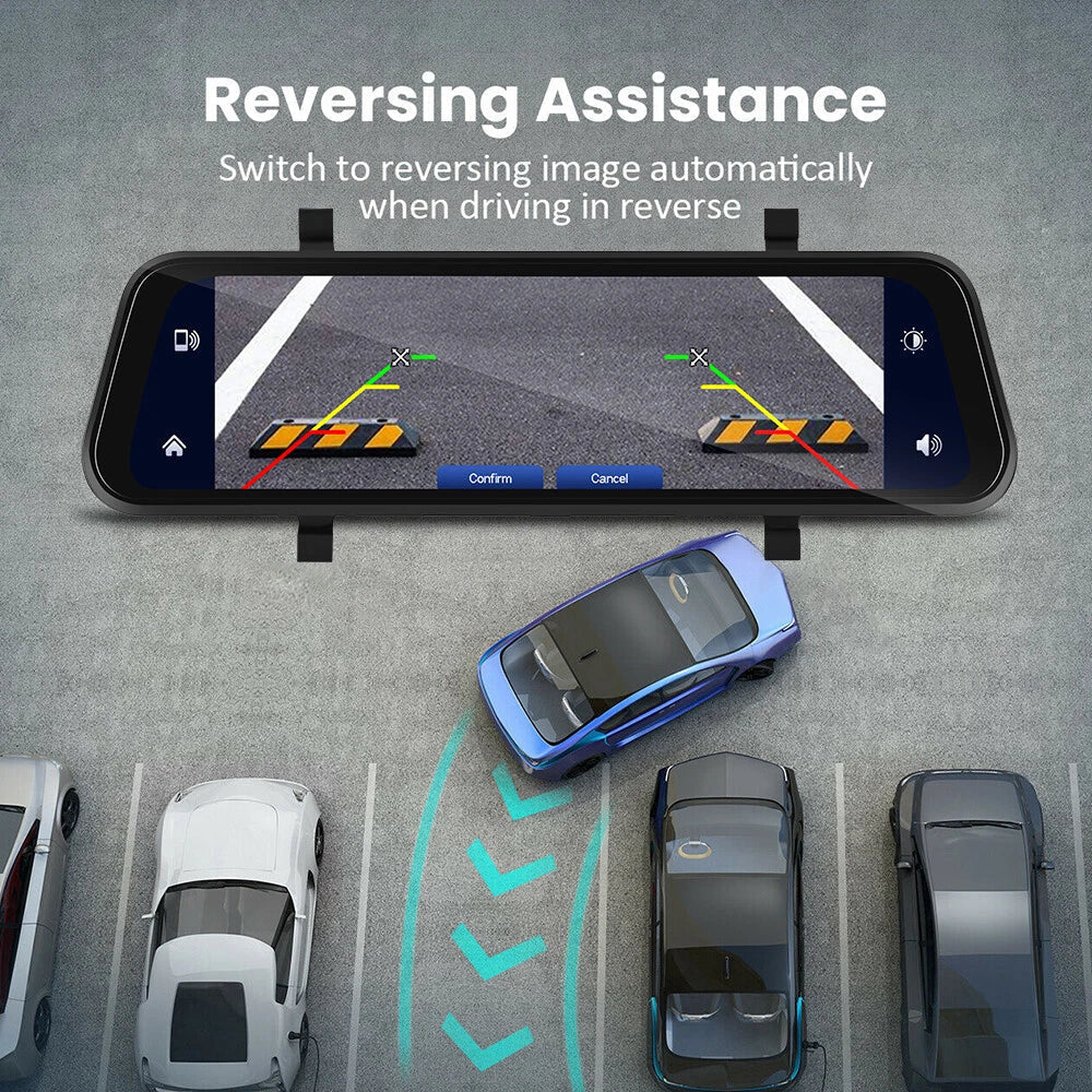 Bakspejl Dash Cam 4K Front &amp; Bag | CarPlay &amp; Smart Køreassistent