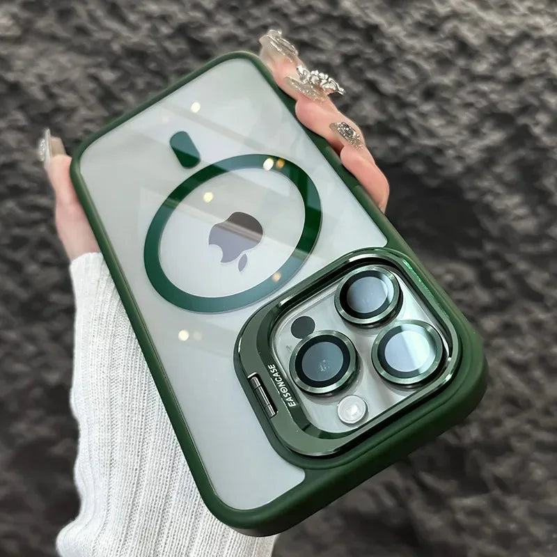 Stødabsorberende magnetisk telefonskal med glaslinsebeskytter &amp; stativ – 1+1 GRATIS