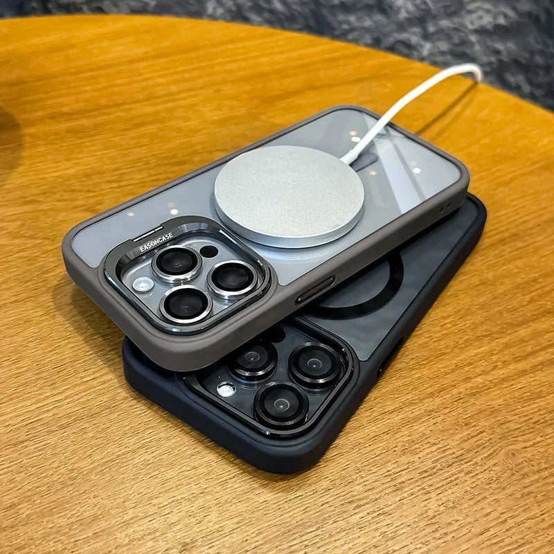 Stødabsorberende magnetisk telefonskal med glaslinsebeskytter &amp; stativ – 1+1 GRATIS