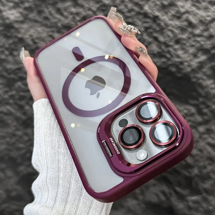 Stødabsorberende magnetisk telefonskal med glaslinsebeskytter &amp; stativ – 1+1 GRATIS