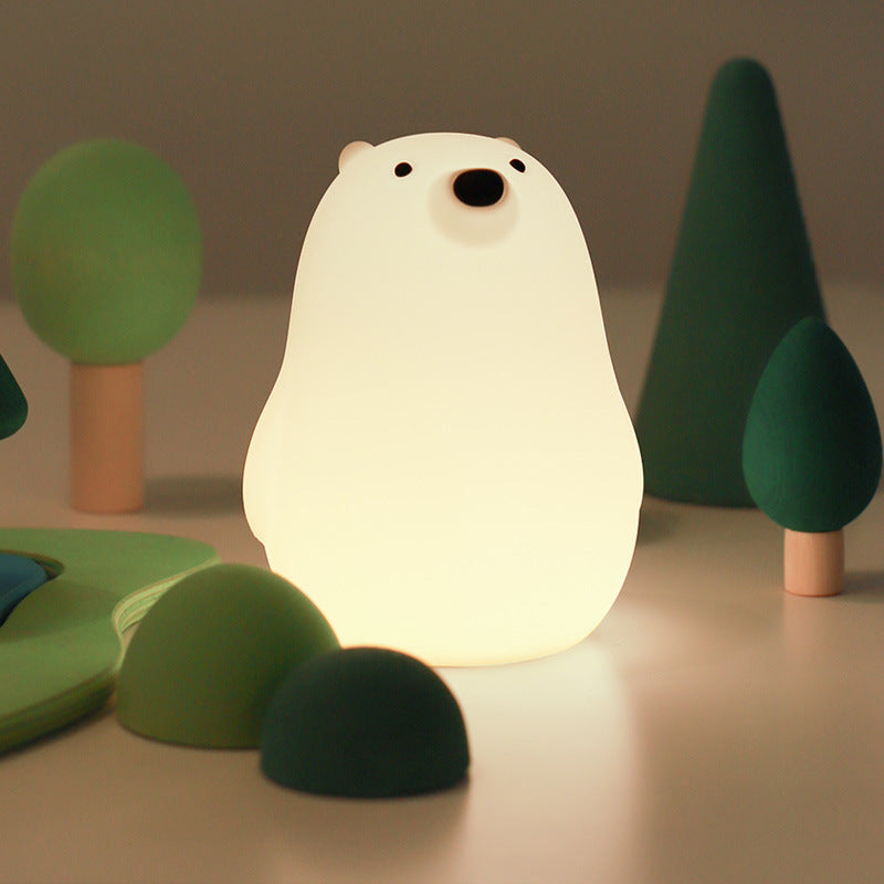 Squeezeable Silicone Hvid Bjørn LED Nattelys - Perfekt Gave til Børn og Piger