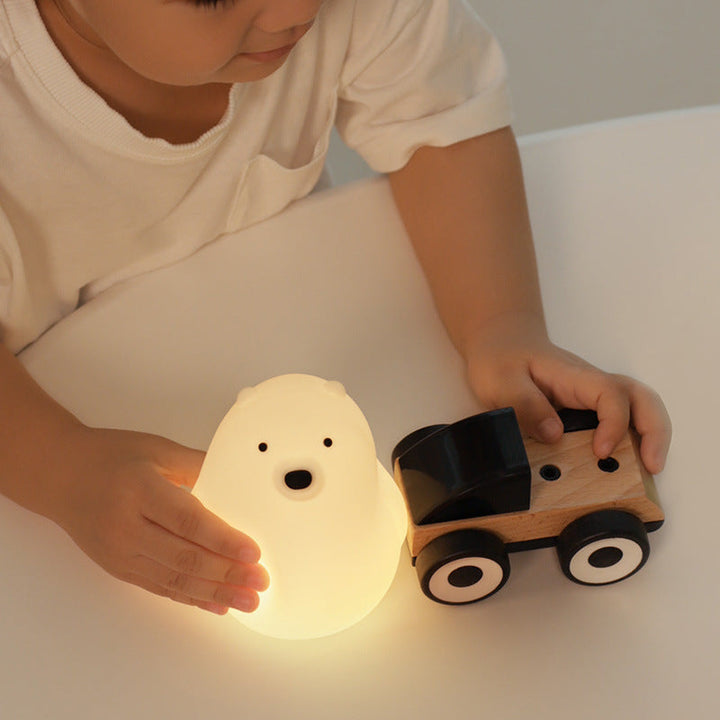 Squeezeable Silicone Hvid Bjørn LED Nattelys - Perfekt Gave til Børn og Piger