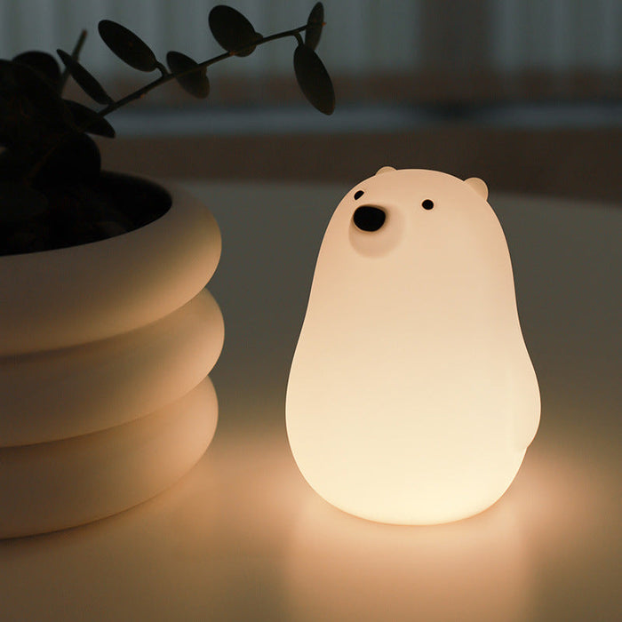 Squeezeable Silicone Hvid Bjørn LED Nattelys - Perfekt Gave til Børn og Piger