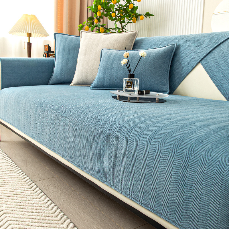 Bølget Tjek Chenille Stof Møbelbeskytter Sofa Dække