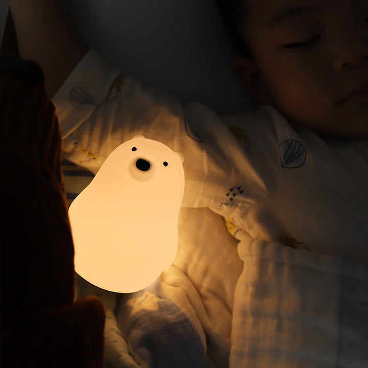 Squeezeable Silicone Hvid Bjørn LED Nattelys - Perfekt Gave til Børn og Piger