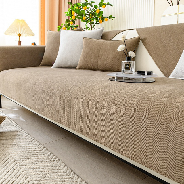 Bølget Tjek Chenille Stof Møbelbeskytter Sofa Dække