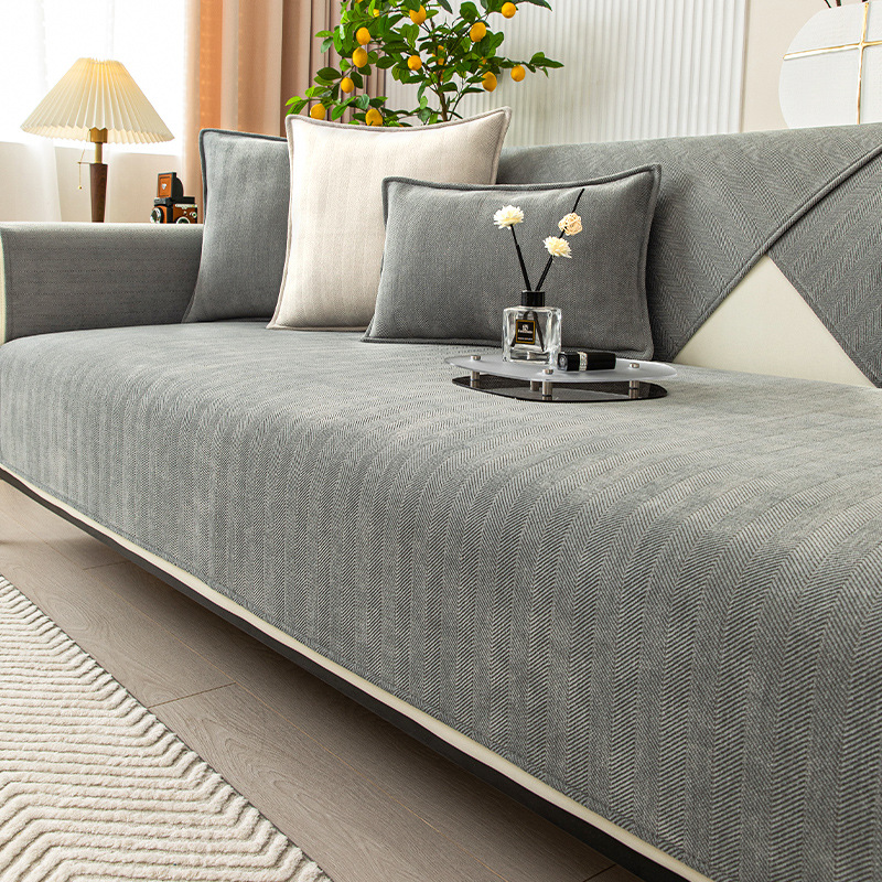 Bølget Tjek Chenille Stof Møbelbeskytter Sofa Dække