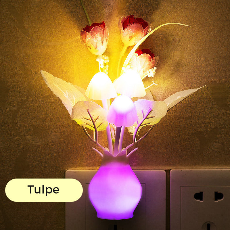 LED natlys i form af simulerede blomster med intelligent kontrol til soveværelset
