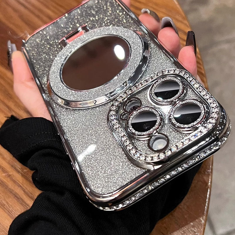 Telefoncover med Spejl Magnetisk Stativ Glitter