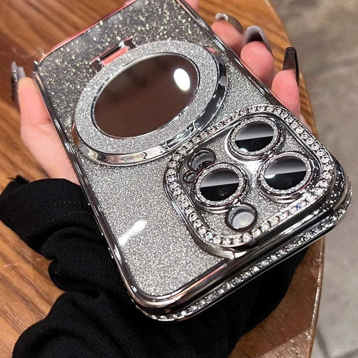 Telefoncover med Spejl Magnetisk Stativ Glitter