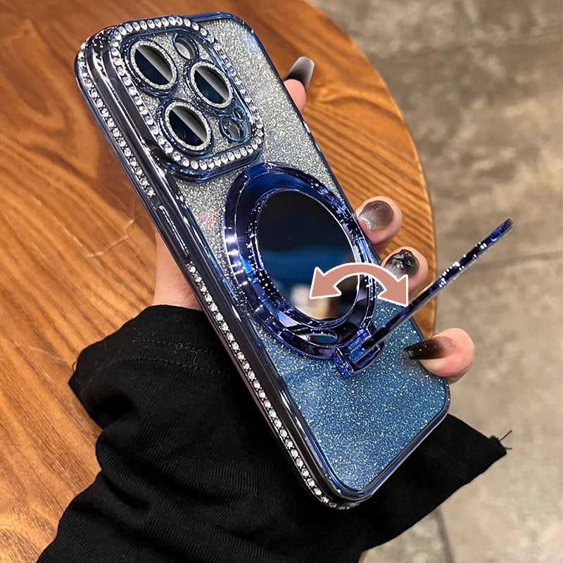 Telefoncover med Spejl Magnetisk Stativ Glitter