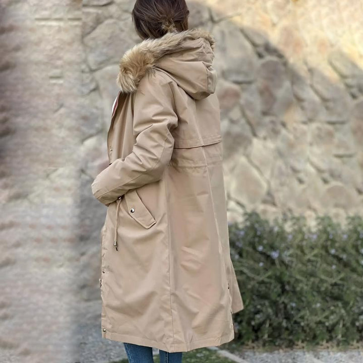 Vinterjakke med hætte og pelskrave, casual parka til kvinder